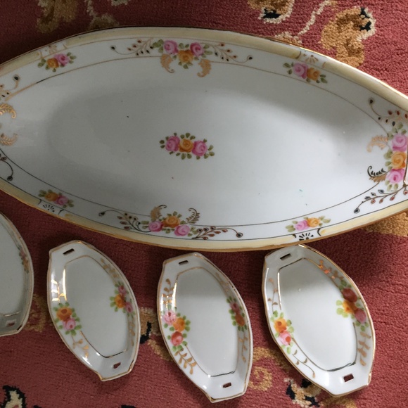 1940'S ANTIQUE NIPPON SUSHI /CELERY & 4 SALT DIPS - Picture 3 of 3